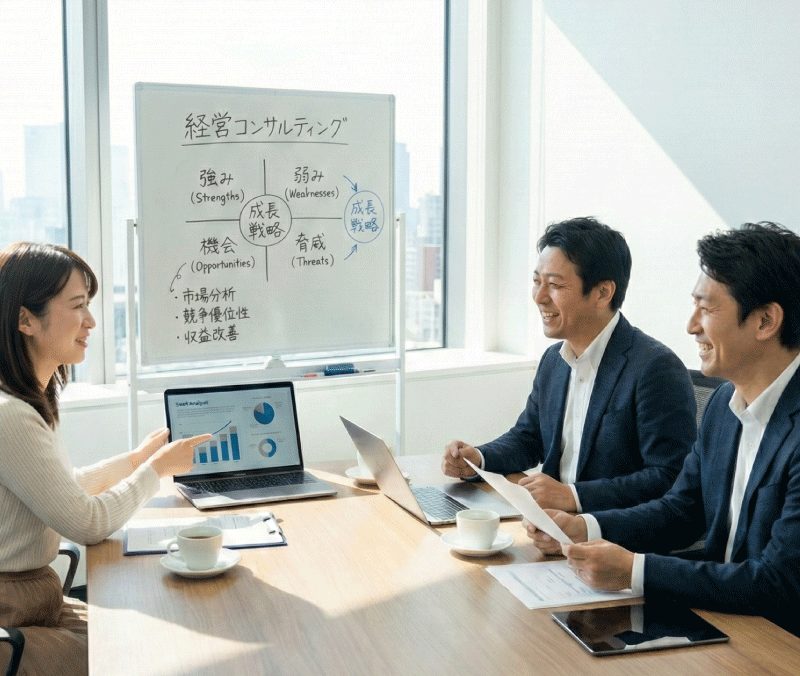 company|会議している男女